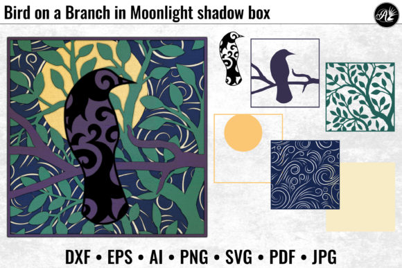 Bird on a Branch in Moonlight: A Modern 3D Wall Art Design for Creative Projects