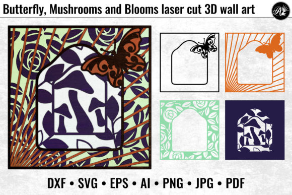 Butterfly, Mushrooms and Blooms: A Versatile 3D Wall Art Design for Creative Projects